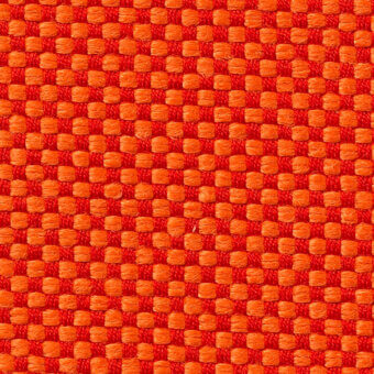 Orange-red woven texture with a square grid pattern, matte finish, displaying “vescom samar 7052 23” text, even lighting, geometric motif.