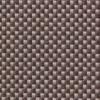 Textile sample with a brown and gray rectangular grid pattern, dense weave, matte texture, and neutral lighting; Vescom Samar 7052 27.