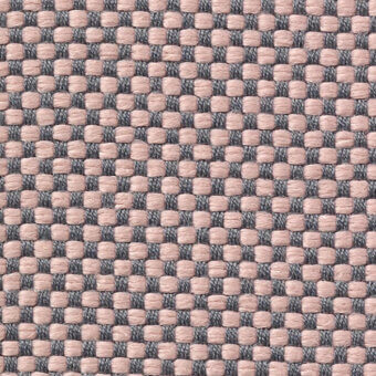 Woven textile sample, pink and dark gray, tight grid pattern with square intersections; Horm Vescom Samar 7052 34 fabric texture.