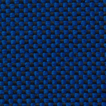 Vescom Samar textile displays a grid weave in royal blue and black, featuring square nodes and a slightly raised surface; identified as 7052 48.