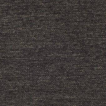 Dark gray woven fabric sample with heathered texture, displaying irregular fiber blend and matte finish; subtle beige and light gray threads interspersed.