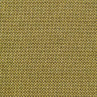 Woven fabric sample, mustard yellow and gray-charcoal, with a dense rectilinear grid pattern and subtle sheen, studio lighting.
