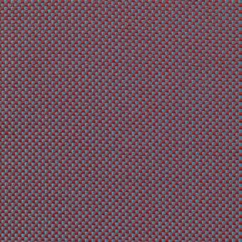 Red and blue woven textile with a square grid pattern, featuring integrated text “lacividina” and a dense, textured appearance.