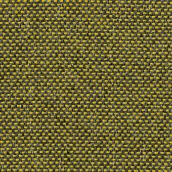 Woven fabric texture with repeating rectangular blocks in mustard yellow and dark gray, featuring a dense grid pattern and subtle sheen.