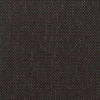 Woven fabric sample, muted brown with black threads, tight plain weave displaying a heathered, grid-like texture and matte finish; text imprint.