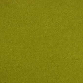 Olive-green fabric sample with a matte, granular woven texture; subtle tonal variations and a diffused appearance; brand text present.