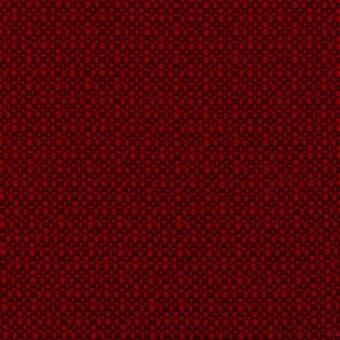 Red geometric fabric pattern with small squares and rectangles against a lighter red background, dense woven texture.