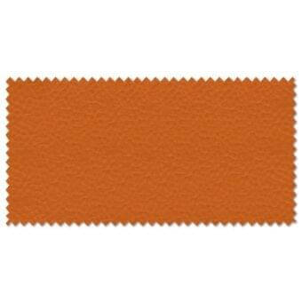 Orange textured fabric swatch with a repeating geometric pattern and zig-zag edges, displaying a leather-like appearance against a white backdrop.