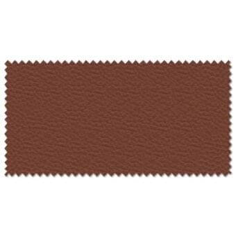Brown leather fabric swatch with a pebbled texture and zig-zag edges, displayed on a white background with diffused lighting.