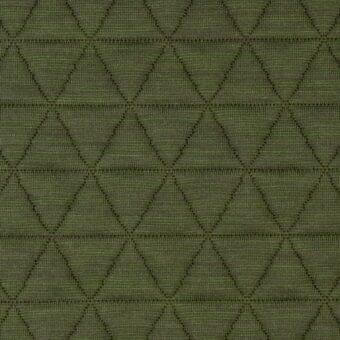 Diamond-quilted fabric in swamp green features triangular stitching, a woven texture, and a geometric, repetitive pattern identified as “41 triangle”.