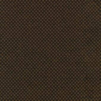 Woven fabric sample, dark brown and tan, displays a dense grid pattern with a subtle raised texture and heathered effect; label visible.