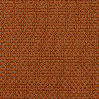 Woven fabric texture with a grid pattern of vibrant orange and muted beige threads, displaying a raised, geometric surface.