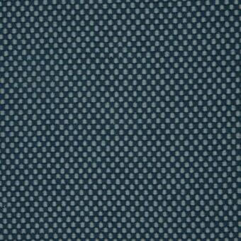 Teal geometric fabric sample displays a repeating square pattern, woven with dense, textured gray threads and a consistent, uniform appearance.