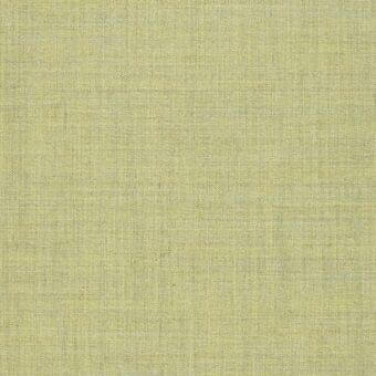 Linen-blend fabric sample, muted yellowish-green, heathered weave with irregular dense pattern and matte finish, studio lighting.