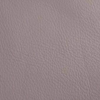 Leather texture sample, gray-taupe full-grain, with fine irregular grain and subtle sheen; watermarked “lacividina” label visible.