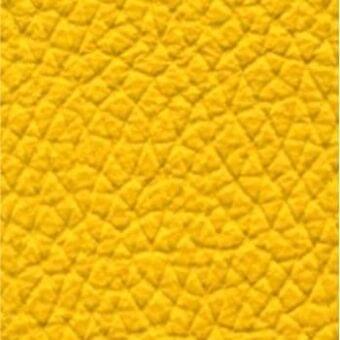 Yellow leather texture with repeating diamond pattern, exhibiting a warm, saturated tone and embossed surface detail; sample material closeup.