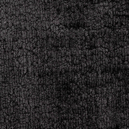 Dark gray looped pile fabric texture with granular surface, showing subtle tonal variations and a crinkled, uneven appearance throughout.