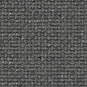 Woven fabric texture, muted gray with heathered tones, dense grid pattern, coarse nubby surface, studio shot with visible textile labeling.