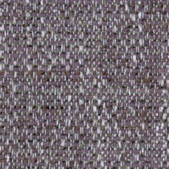 Woven fabric texture, muted lavender and off-white, irregular tweed-like pattern with speckled brown fibers, dense nubby weave, studio lighting.