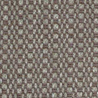 Woven fabric texture, lavender-grey and off-white heathered grid, tight rectangular weave with nubby fibers, label reads "lago > fabric > francis > f308".