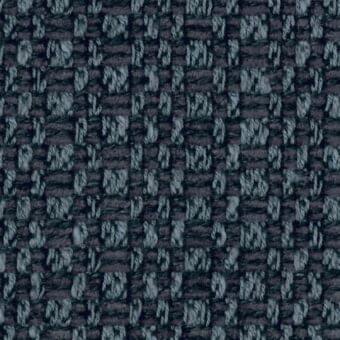 Charcoal gray woven fabric sample with heathered texture, irregular geometric pattern, subtle lettering, and visible fiber weight; label reads “lago f312”.