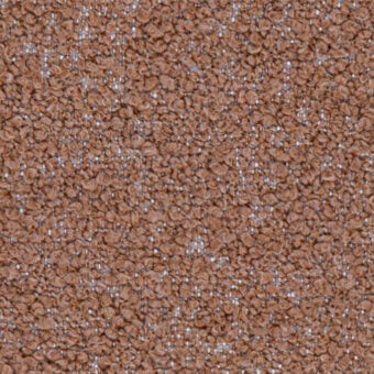 Fabric texture sample, warm brown with beige flecks, dense granular composition, rounded irregular elements, matte finish, studio lighting.