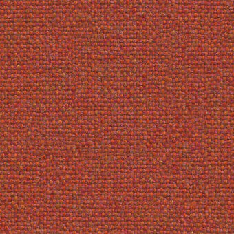 Terracotta orange flax fabric with a dense, rectilinear weave and heathered texture, accented with muted rose-pink threads.