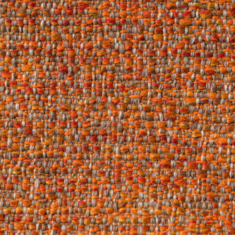 Woven fabric texture, orange and gray tones, irregular grid pattern with raised nubby surface; Lapalma “Sorrento 301” textile sample.