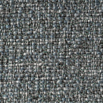 Woven fabric sample, gray and blue tweed texture, dense construction with green strands, Lapalma Sorrento 606 label visible.