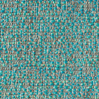 Woven fabric texture, turquoise and beige speckled pattern, tight grid structure with raised surface, “lapalma sorrento 702” label visible.
