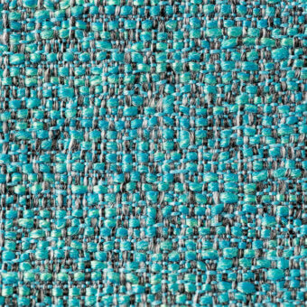 Woven turquoise fabric with gray speckles, dense chunky texture, matte finish; label reads “lapalma > fabric (b) > b – sorrento rada > sorrento 707.”