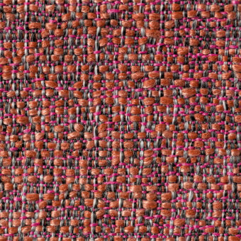Woven tweed fabric with rusty orange, gray, and pink linear pattern; dense, nubby texture; matte finish; lapalma Sorrento 902 sample.