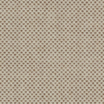 Woven fabric sample, light beige and umber brown, featuring a repeating circular perforation pattern with a matte finish.