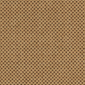 Fabric sample, light tan textured weave, with repeating circular perforations in darker brown; umber 61279, Lapalma Gabriel collection.