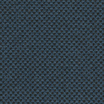 Teal-blue looped fabric with raised circular pattern, umber-brown underlayer, and irregular openings; textured upholstery textile sample.