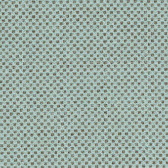 Fabric sample, pale blue-green, tight weave with circular perforations and brown flecks; label reads “lapalma umber gabriel umber 67129”.