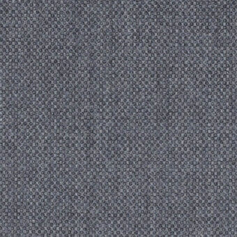 Woven fabric sample in muted gray, displaying a looped pile texture with heathered tonal variations and integrated text overlay.