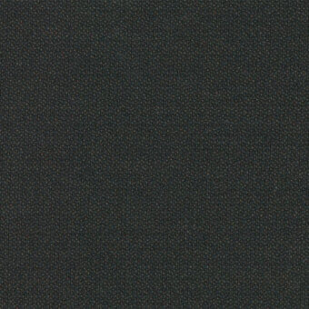 Kvadrat Fiord fabric sample, dark gray heathered weave, textured surface with brown & blue tones, label visible at bottom edge.