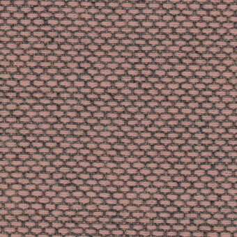 Re Wool Kvadrat fabric, dusty rose and charcoal gray, dense basket-weave texture with horizontal oval pattern and matte finish.