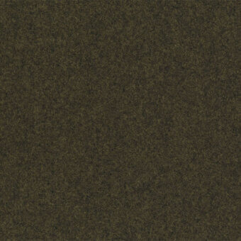 Olive green textured fabric sample displaying a granular, mottled weave with gold and beige tones; studio shot with label details.