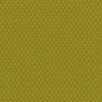 Olive-green textile sample with a dense, circular nubby pattern; woven wool-blend fabric displaying tonal variations and a durable texture.