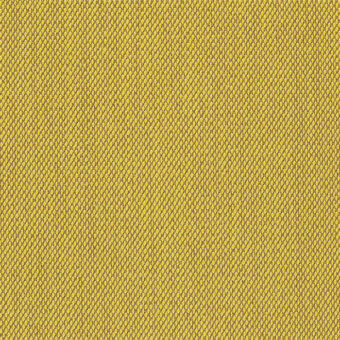 Steelcut Trio Kvadrat fabric sample, muted yellow woven texture, dense grid pattern with dark thread speckles, matte finish.