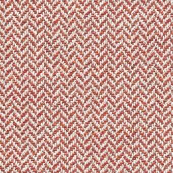 Chevron fabric sample, white and reddish-orange, dense woven texture with repeating V-shaped pattern and neutral background.