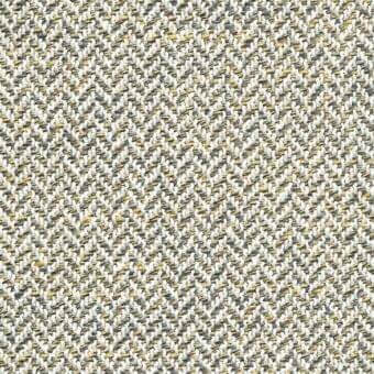 Geometric fabric sample, white with yellow and dark gray, dense woven texture; “monaco” by MDF Italia, R318 col. 443.014.