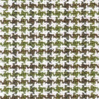 William fabric sample, white and olive-green, repeating star motifs in horizontal rows with a textured, speckled appearance, MDF Italia collection.