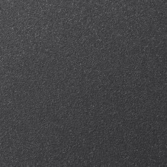 Paint sample, dark gray with silver chrome finish, granular texture, speckled appearance, matte tone, studio shot, Masiero Giardini 2023 collection.