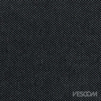 Anthracite fabric sample displays a dense, repeating floral pattern in light gray, with a tightly woven, granular texture and “VESCOM” branding.