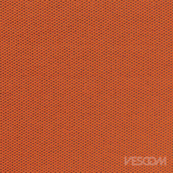 Orange woven fabric texture with dark gray grid pattern, displaying “wilson energetico energetic” text, Vescom collection by miniforms.