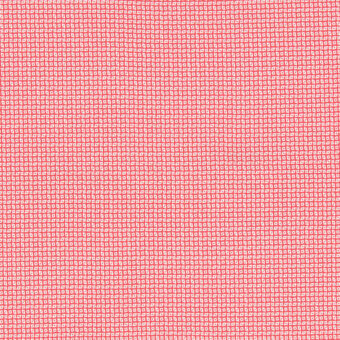 Coral-red textile pattern with square perforations, dense pixelated effect, matte finish; Maharam metric 43 galah fabric sample.