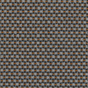 Moore Saetta Flash fabric texture, muted gray woven grid with burnt orange linear accents, coarse matte textile surface.